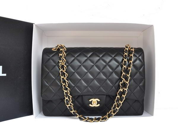 7A Replica Chanel Original Leather Jumbo Flap Bag A47600 Black Gold Hardware